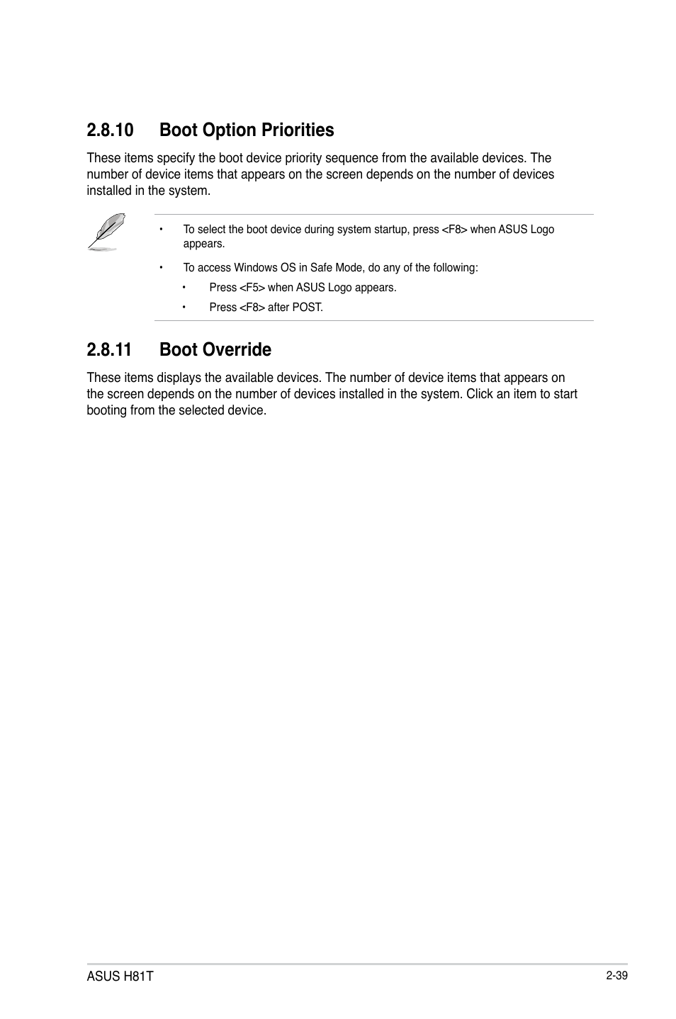 10 boot option priorities, 11 boot override | Asus H81T User Manual | Page 67 / 73
