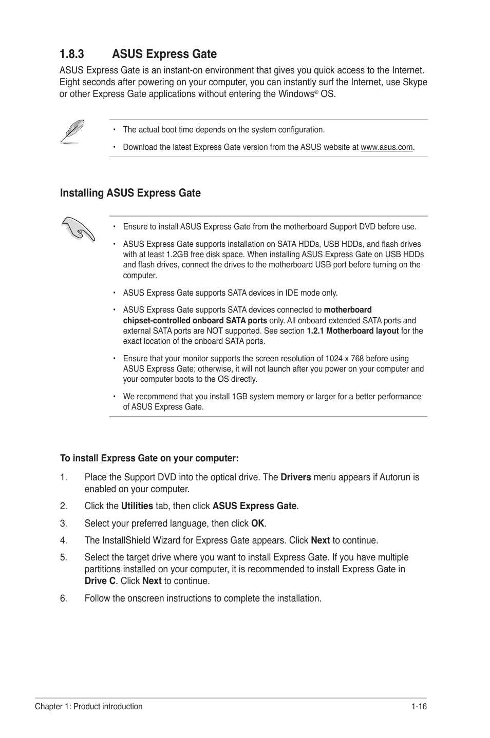 3 asus express gate, Asus express gate -16 | Asus P5G41T-M LX2/BR User Manual | Page 25 / 45