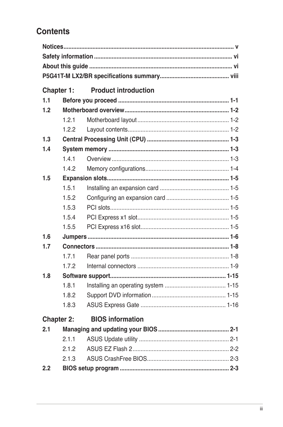 Asus P5G41T-M LX2/BR User Manual | Page 3 / 45