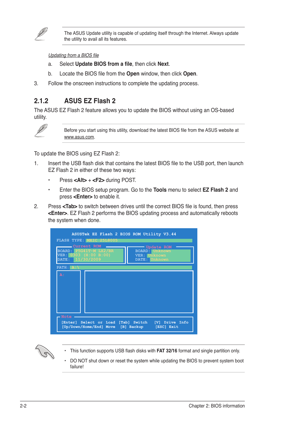 2 asus ez flash 2, Asus ez flash 2 -2 | Asus P5G41T-M LX2/BR User Manual | Page 32 / 45