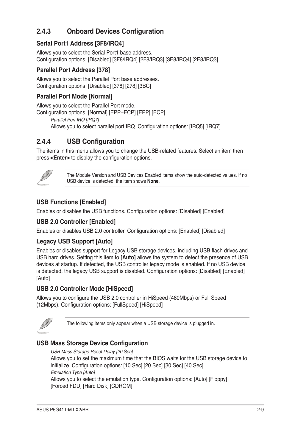 3 onboard devices configuration, 4 usb configuration, Onboard devices configuration -9 | Usb configuration -9 | Asus P5G41T-M LX2/BR User Manual | Page 39 / 45