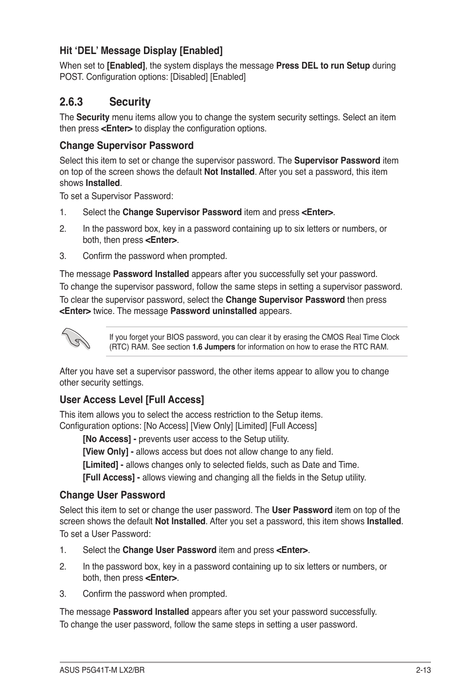 3 security, Security -13 | Asus P5G41T-M LX2/BR User Manual | Page 43 / 45