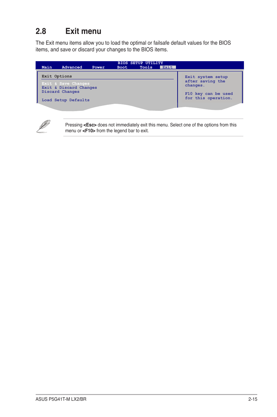 8 exit menu, Exit menu -15 | Asus P5G41T-M LX2/BR User Manual | Page 45 / 45