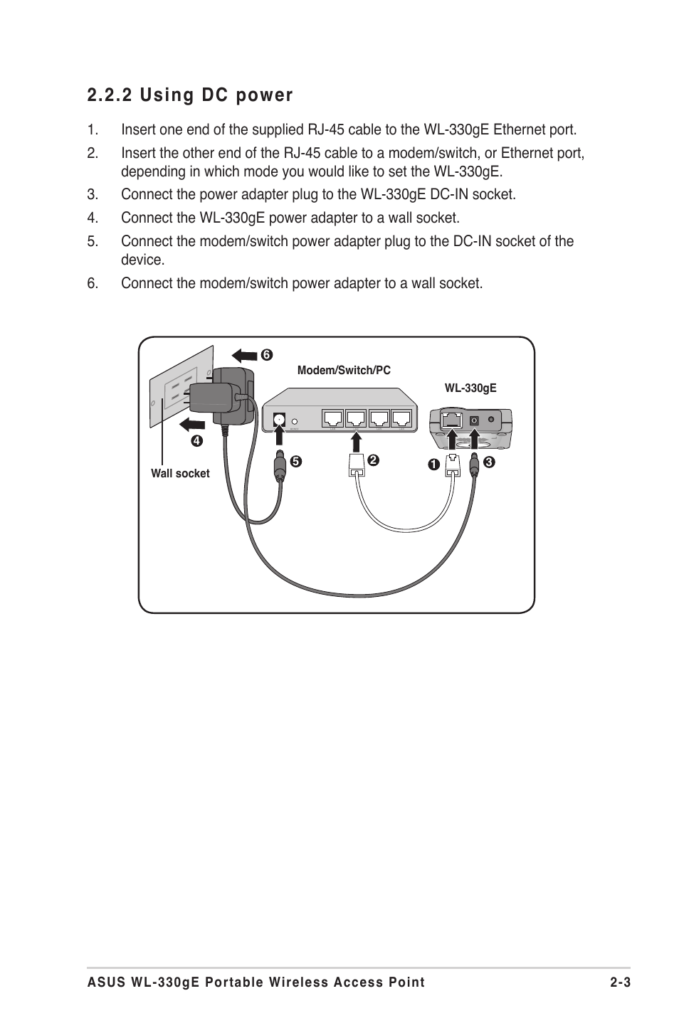 2 using dc power | Asus WL-330gE User Manual | Page 23 / 72