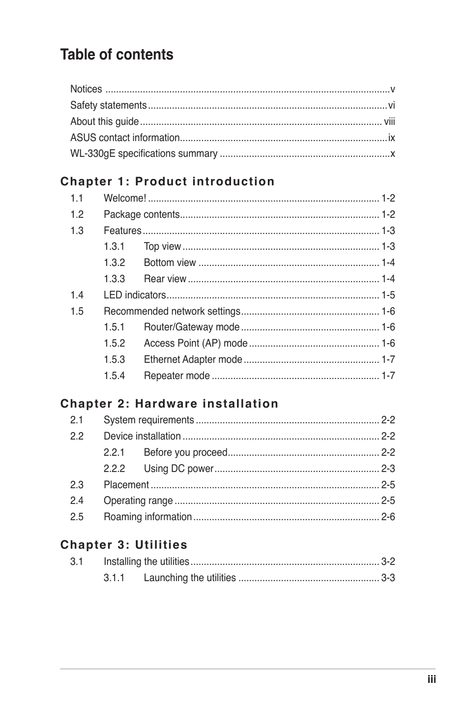 Asus WL-330gE User Manual | Page 3 / 72