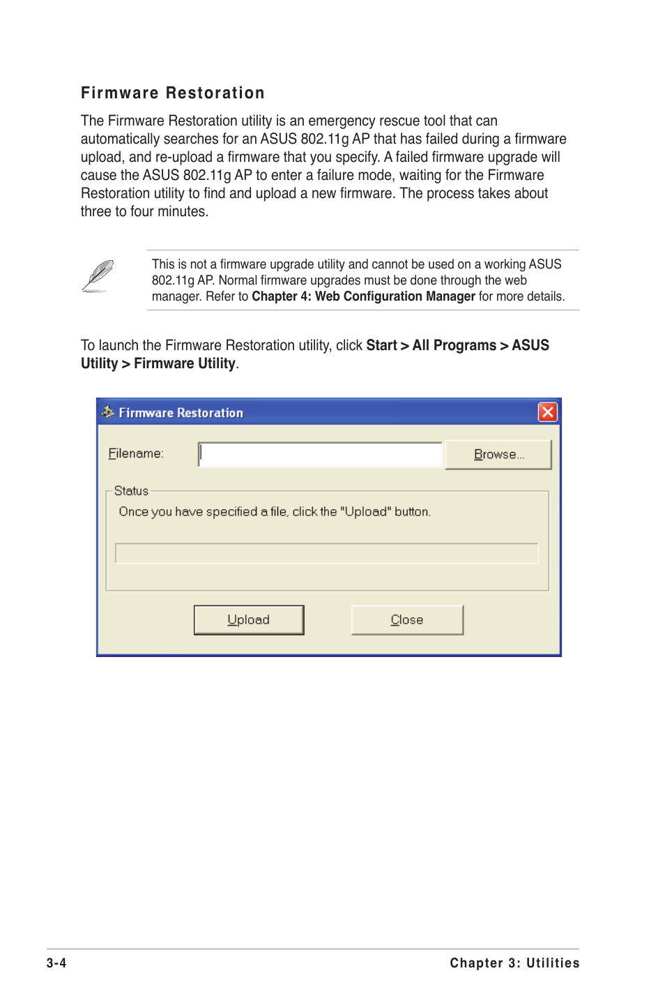 Firmware restoration | Asus WL-330gE User Manual | Page 30 / 72