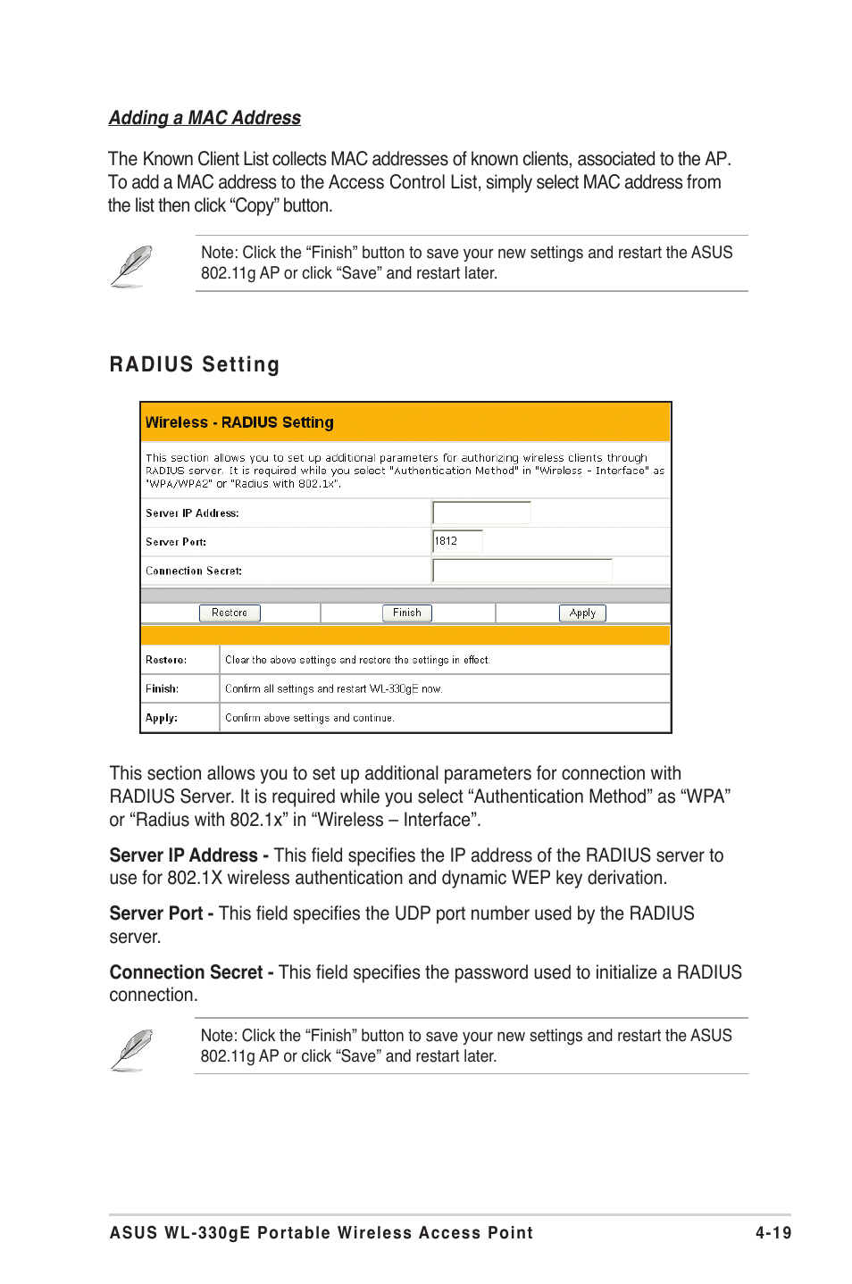 Radius setting | Asus WL-330gE User Manual | Page 49 / 72