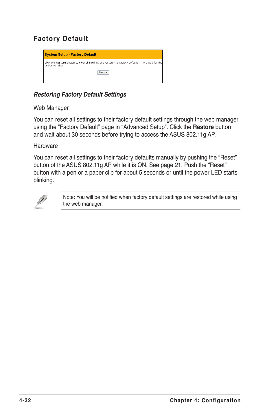 Factory default | Asus WL-330gE User Manual | Page 62 / 72