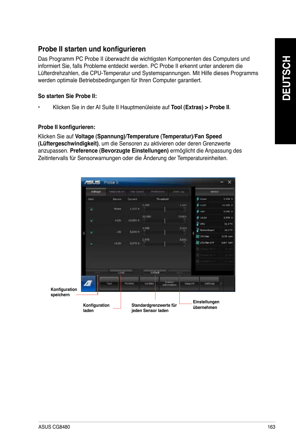 Deutsch, Probe ii starten und konfigurieren | Asus CG8480 User Manual | Page 165 / 836