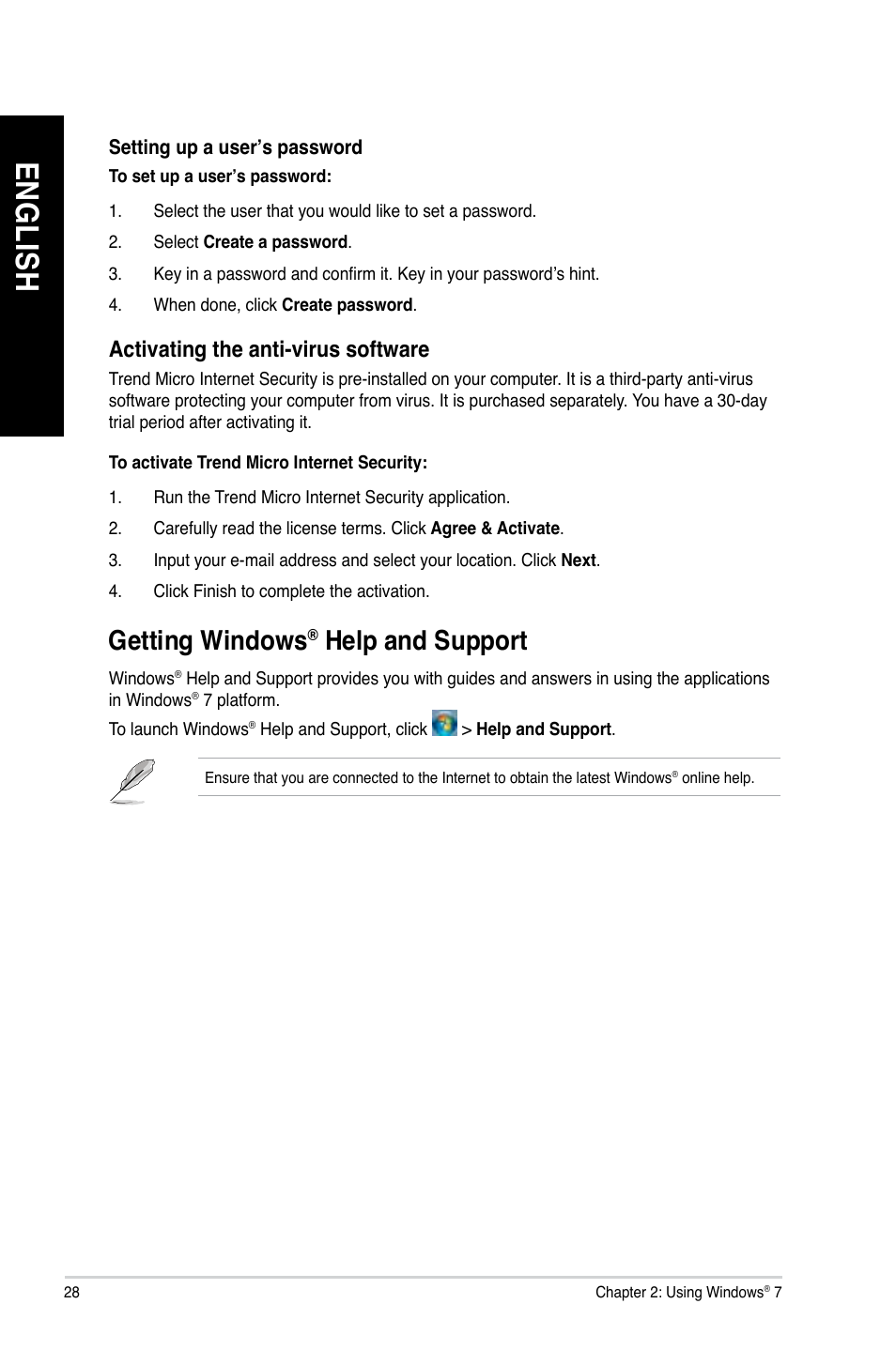 Getting windows® help and support, Getting windows, En gl is h en gl is h | Getting.windows, Help.and.support | Asus CG8480 User Manual | Page 30 / 836