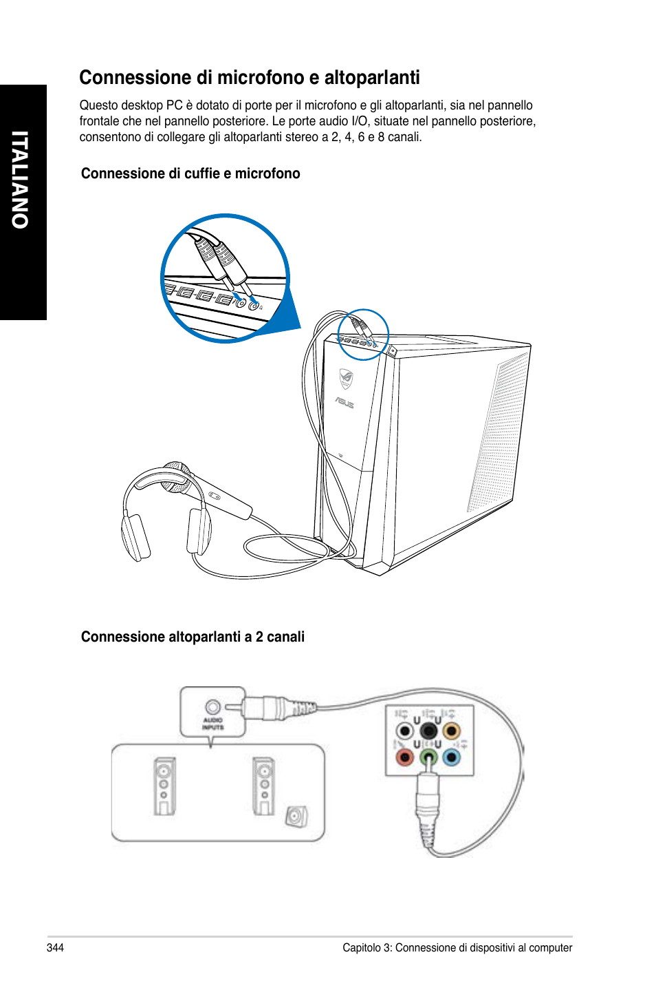 Connessione di microfono e altoparlanti, It aliano it aliano it aliano it aliano | Asus CG8480 User Manual | Page 346 / 836