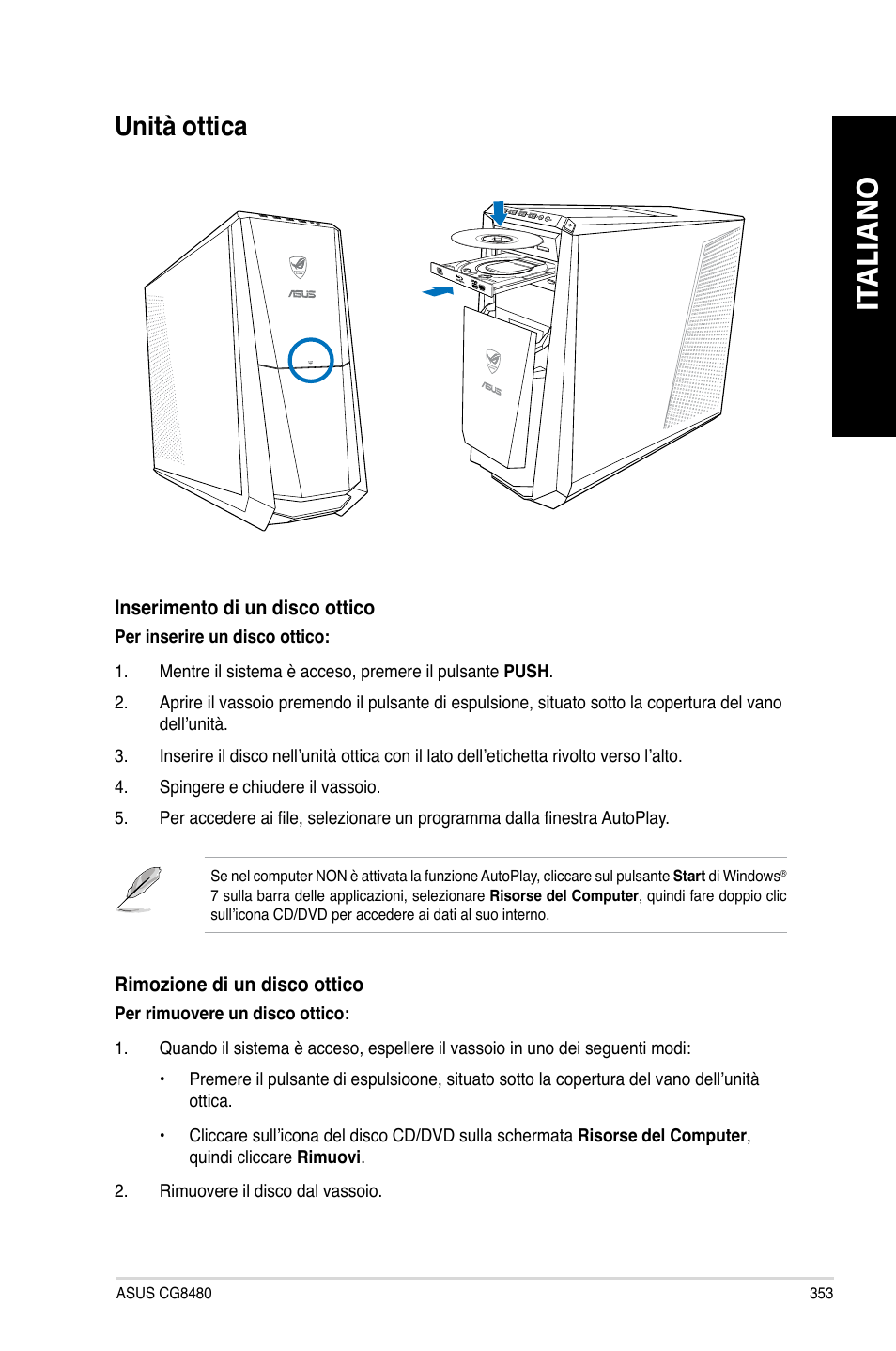 Unità ottica, It aliano it aliano | Asus CG8480 User Manual | Page 355 / 836