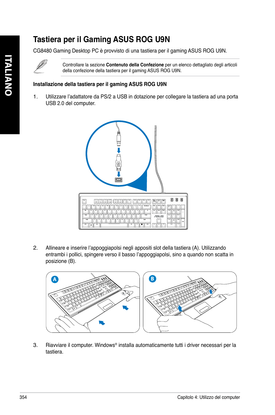 Tastiera per il gaming asus rog u9n, It aliano it aliano it aliano it aliano | Asus CG8480 User Manual | Page 356 / 836