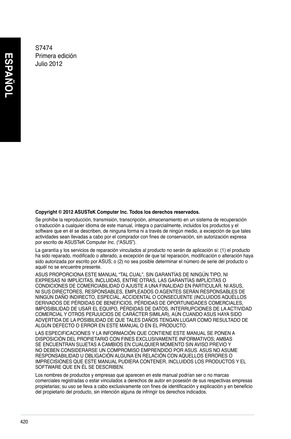 Es pa ño l es pa ño l es pa ño l es pa ño l | Asus CG8480 User Manual | Page 422 / 836