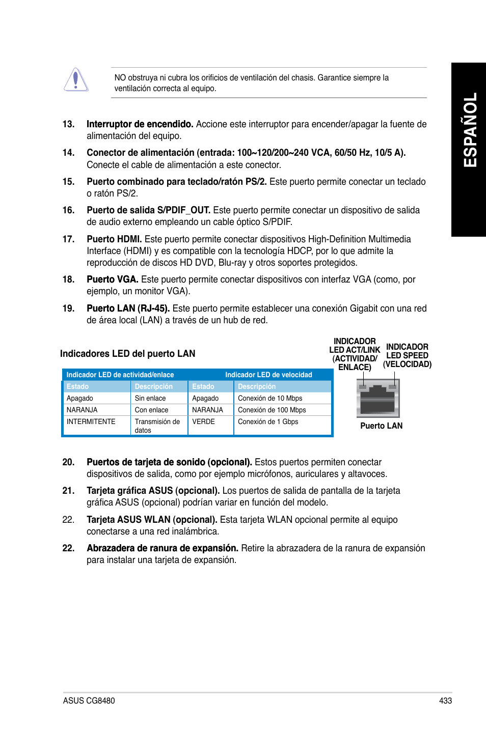 Es pa ño l es pa ño l | Asus CG8480 User Manual | Page 435 / 836