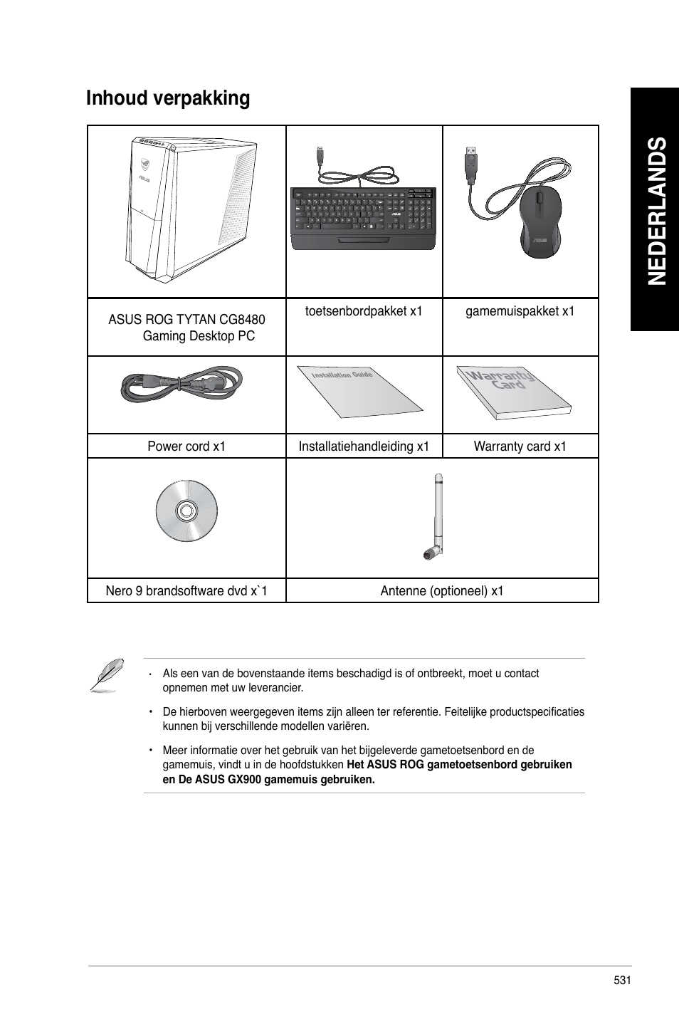 Inhoud verpakking, Nederlands | Asus CG8480 User Manual | Page 533 / 836