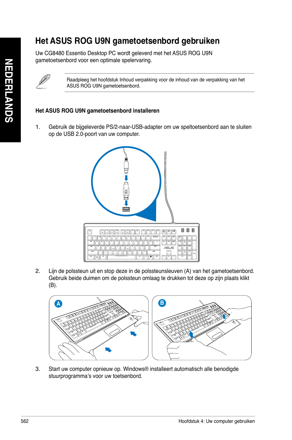 Het asus rog u9n gametoetsenbord gebruiken, Nederlands | Asus CG8480 User Manual | Page 564 / 836