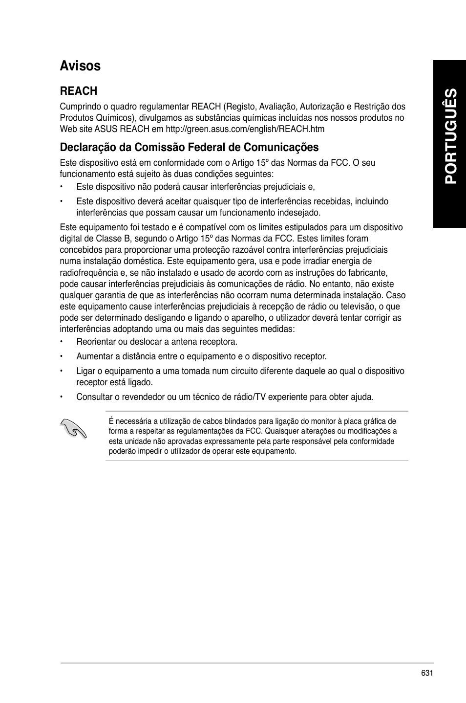 Avisos, Português | Asus CG8480 User Manual | Page 633 / 836