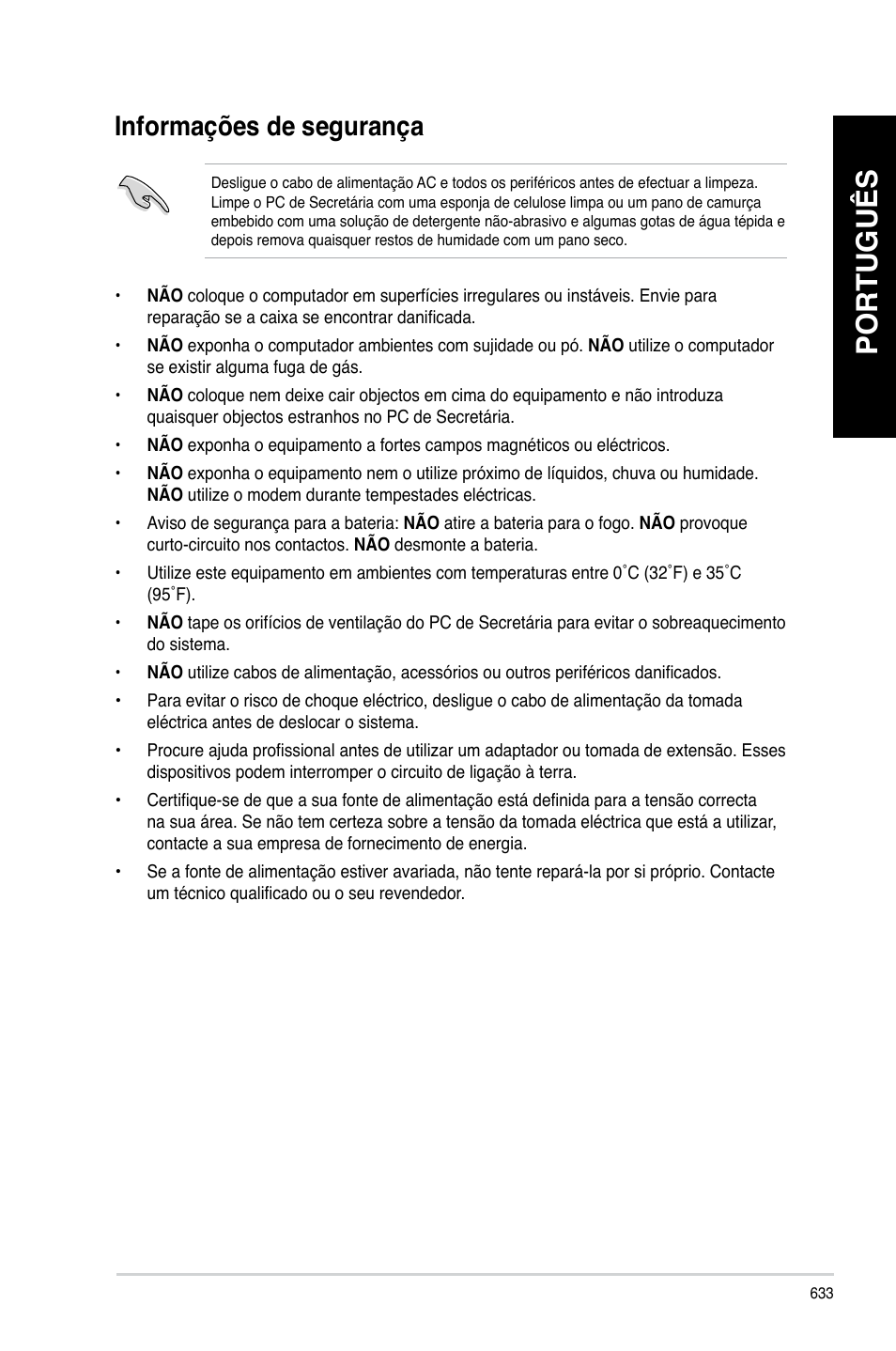 Informações de segurança, Português | Asus CG8480 User Manual | Page 635 / 836