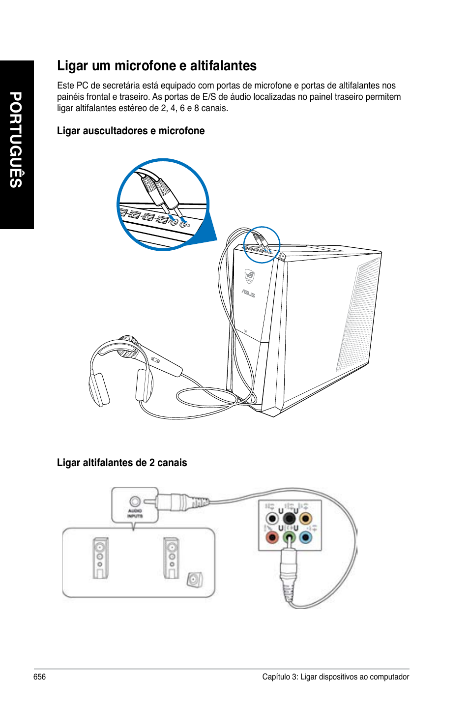 Ligar um microfone e altifalantes, Português | Asus CG8480 User Manual | Page 658 / 836