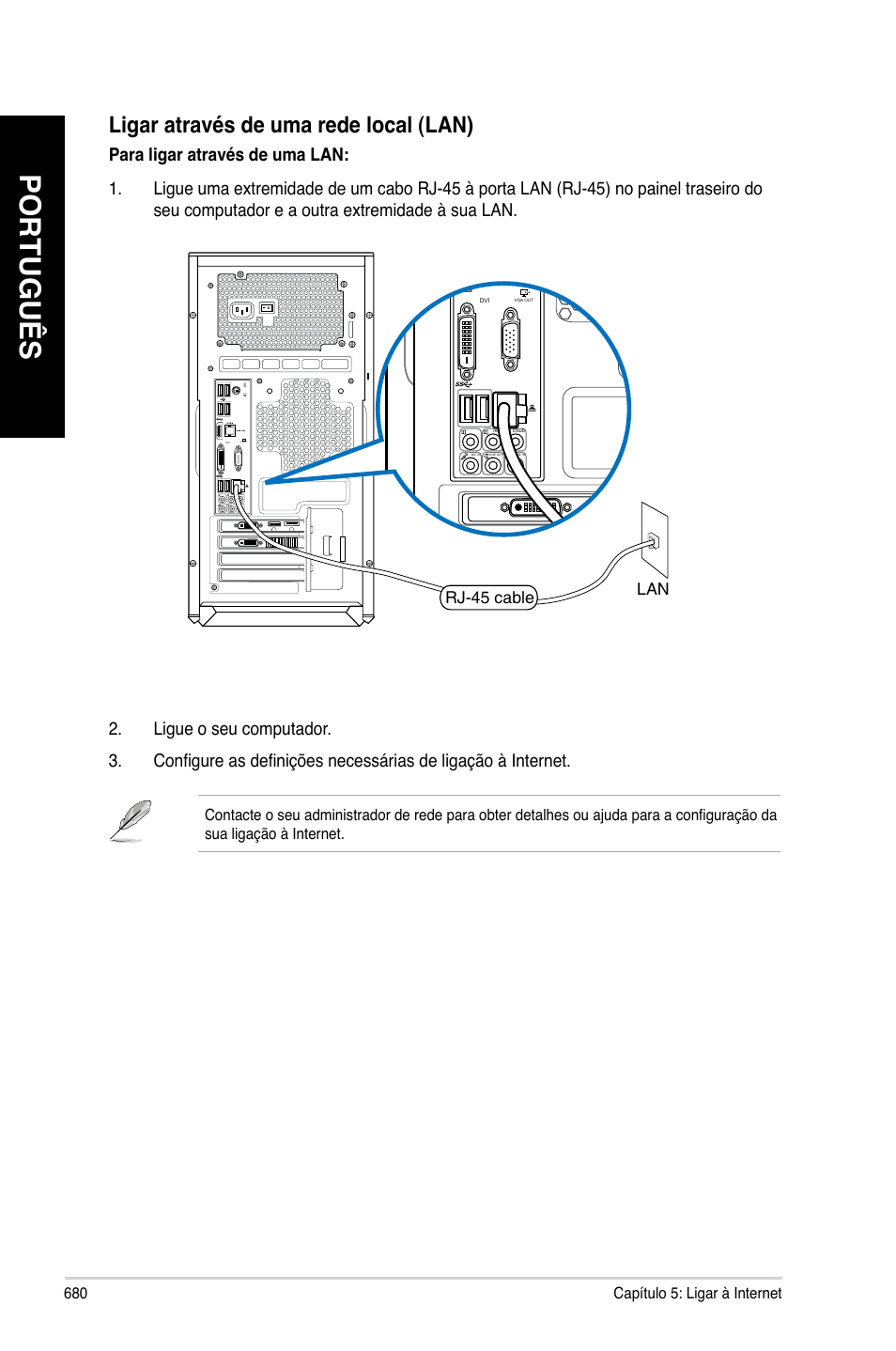 Português, Ligar através de uma rede local (lan) | Asus CG8480 User Manual | Page 682 / 836