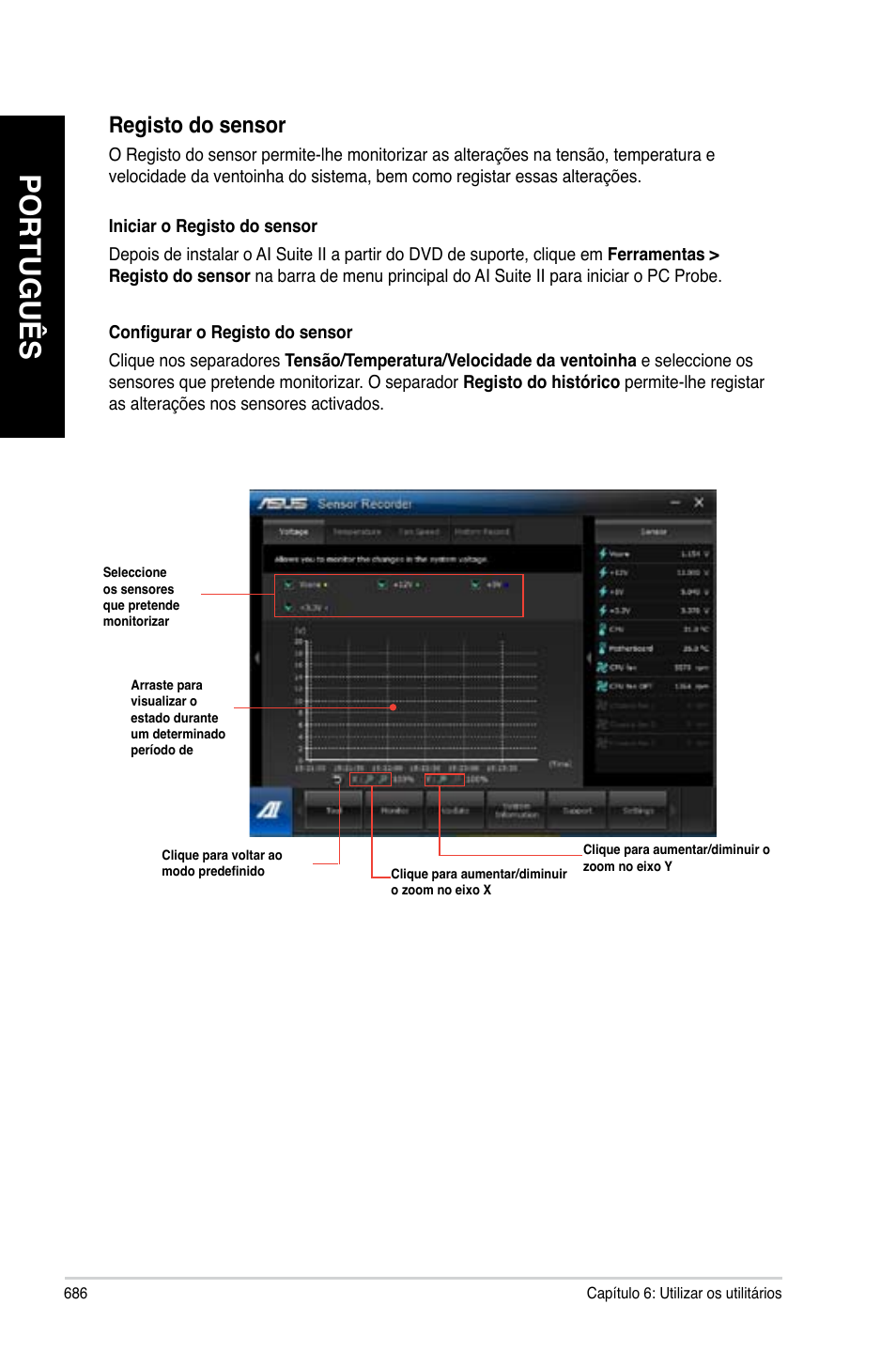 Português, Registo do sensor | Asus CG8480 User Manual | Page 688 / 836