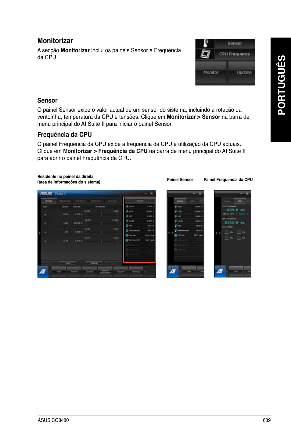 Português, Monitorizar | Asus CG8480 User Manual | Page 691 / 836