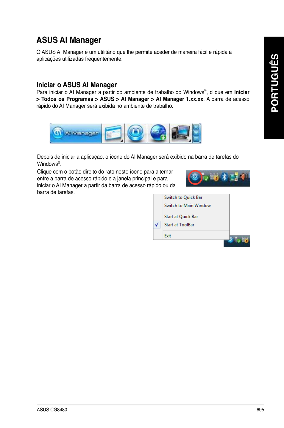 Asus ai manager, Português | Asus CG8480 User Manual | Page 697 / 836