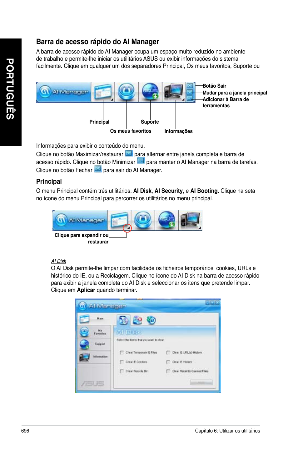 Português, Barra de acesso rápido do ai manager | Asus CG8480 User Manual | Page 698 / 836