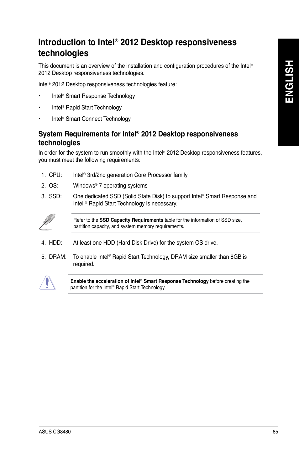 Introduction to intel, 01 desktop responsiveness technologies, En gl is h en gl is h | Introduction.to.intel, 2012.desktop.responsiveness. technologies, System.requirements.for.intel | Asus CG8480 User Manual | Page 87 / 836