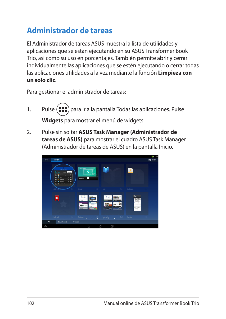 Administrador de tareas, 10 manual online de asus transformer book trio | Asus TX201LA User Manual | Page 102 / 152