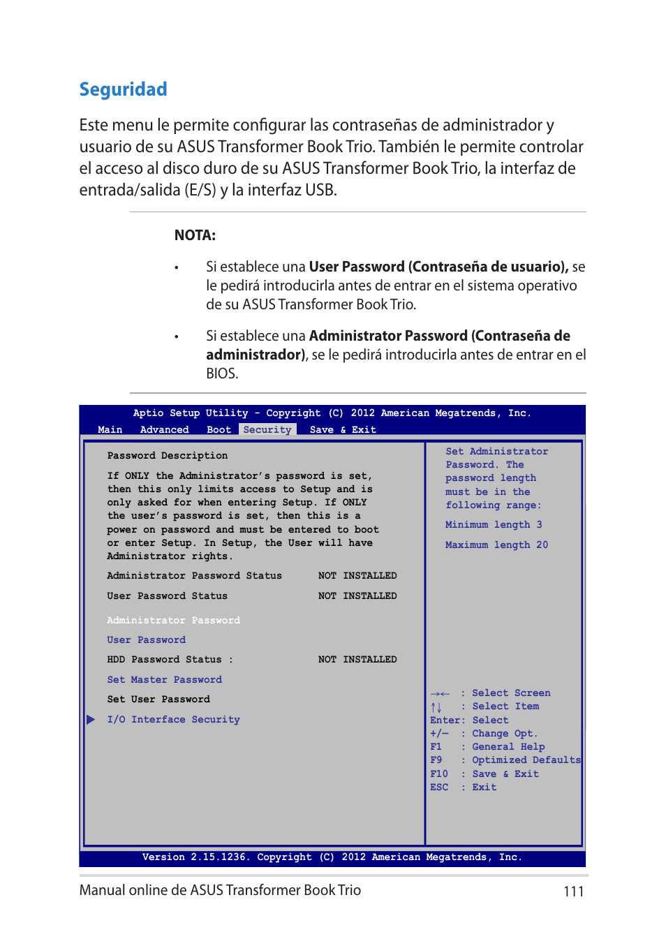 Seguridad, Manual online de asus transformer book trio 111 | Asus TX201LA User Manual | Page 111 / 152