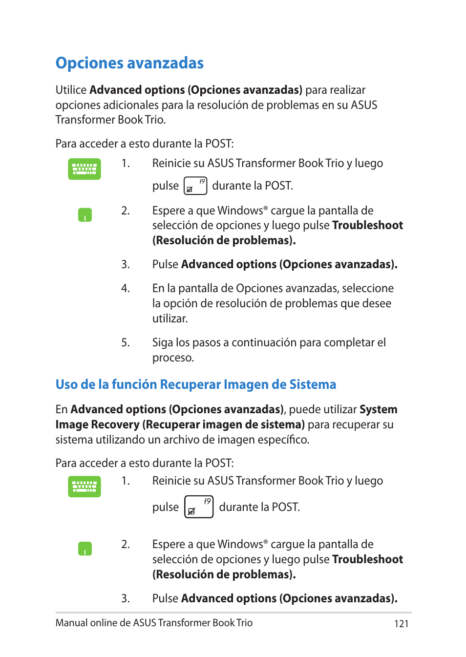 Opciones avanzadas | Asus TX201LA User Manual | Page 121 / 152