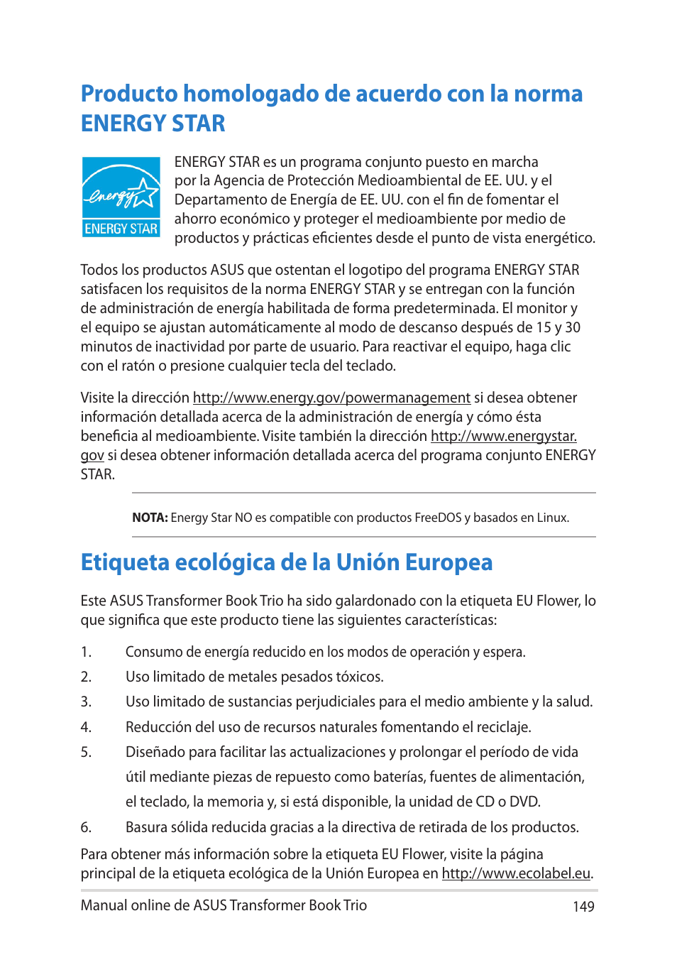 Etiqueta ecológica de la unión europea | Asus TX201LA User Manual | Page 149 / 152