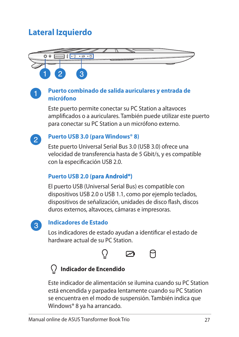 Lateral izquierdo | Asus TX201LA User Manual | Page 27 / 152