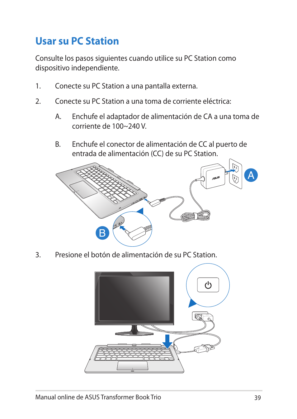 Usar su pc station | Asus TX201LA User Manual | Page 39 / 152