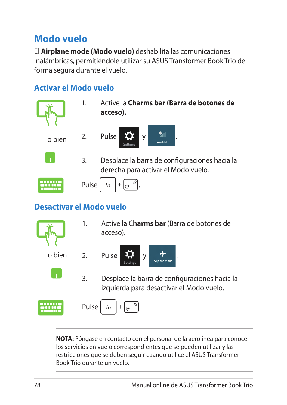 Modo vuelo | Asus TX201LA User Manual | Page 78 / 152