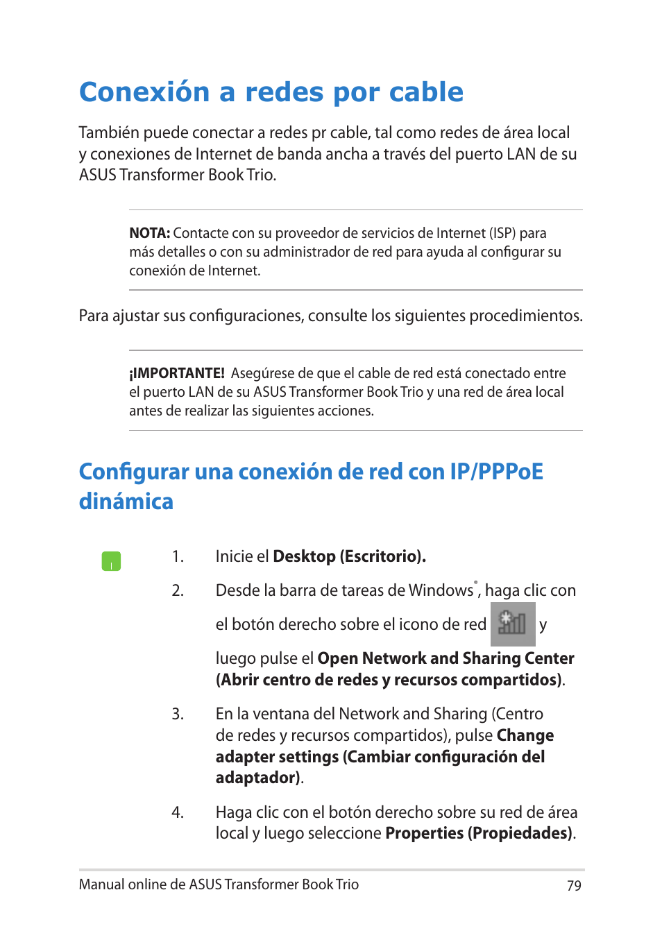 Conexión a redes por cable | Asus TX201LA User Manual | Page 79 / 152