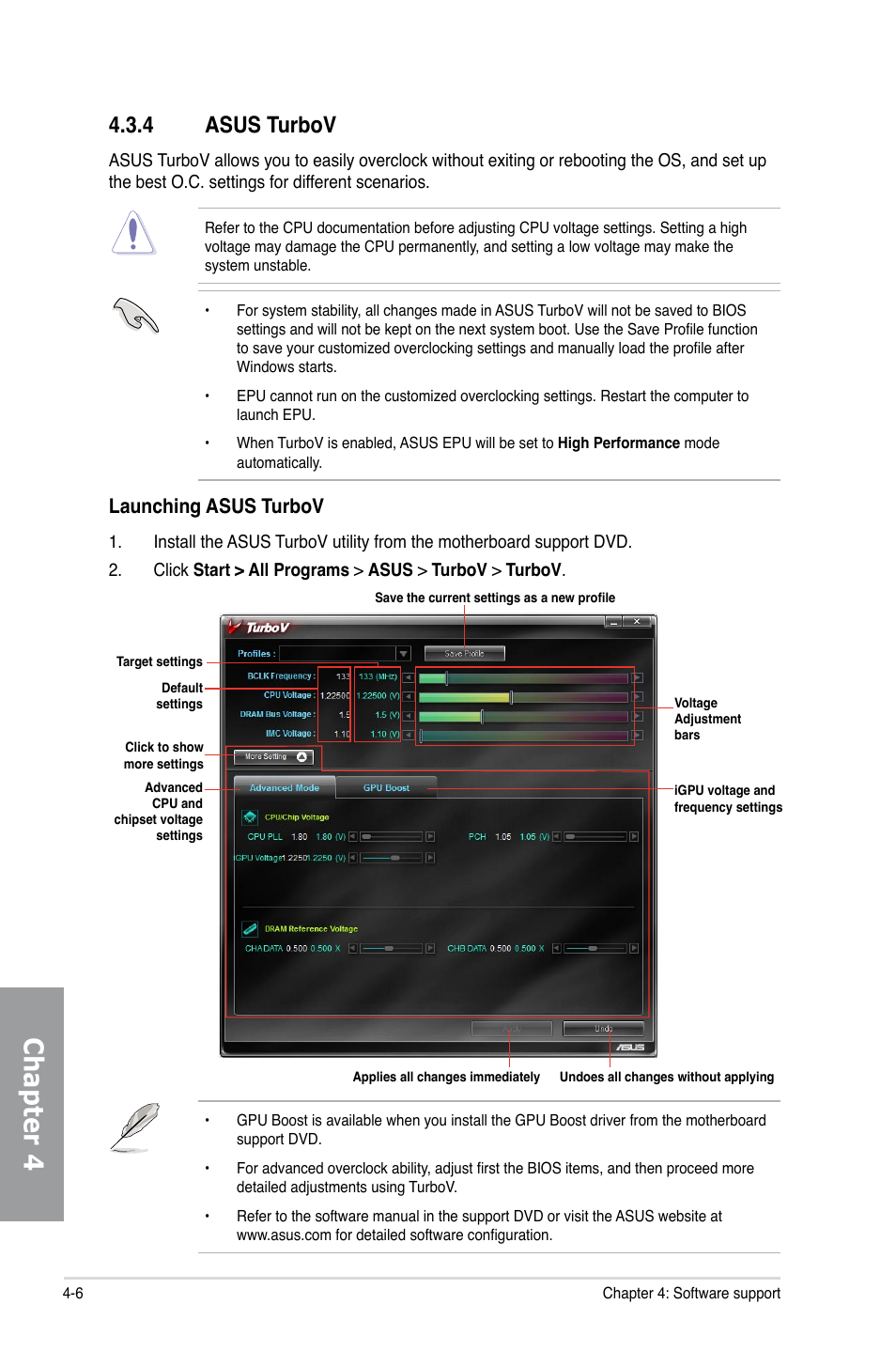 4 asus turbov, Asus turbov -6, Chapter 4 | Launching asus turbov | Asus P7H55-M PRO User Manual | Page 102 / 110