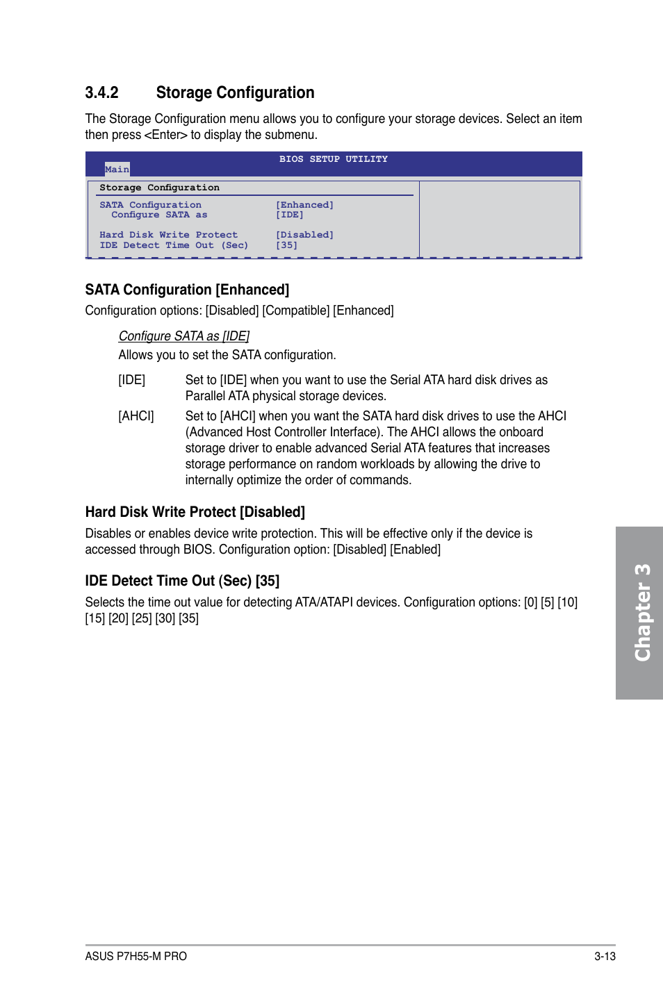 2 storage configuration, Storage configuration -13, Chapter 3 | Asus P7H55-M PRO User Manual | Page 69 / 110