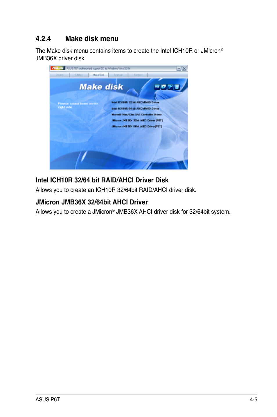 4 make disk menu, Make disk menu -5 | Asus P6T User Manual | Page 121 / 188