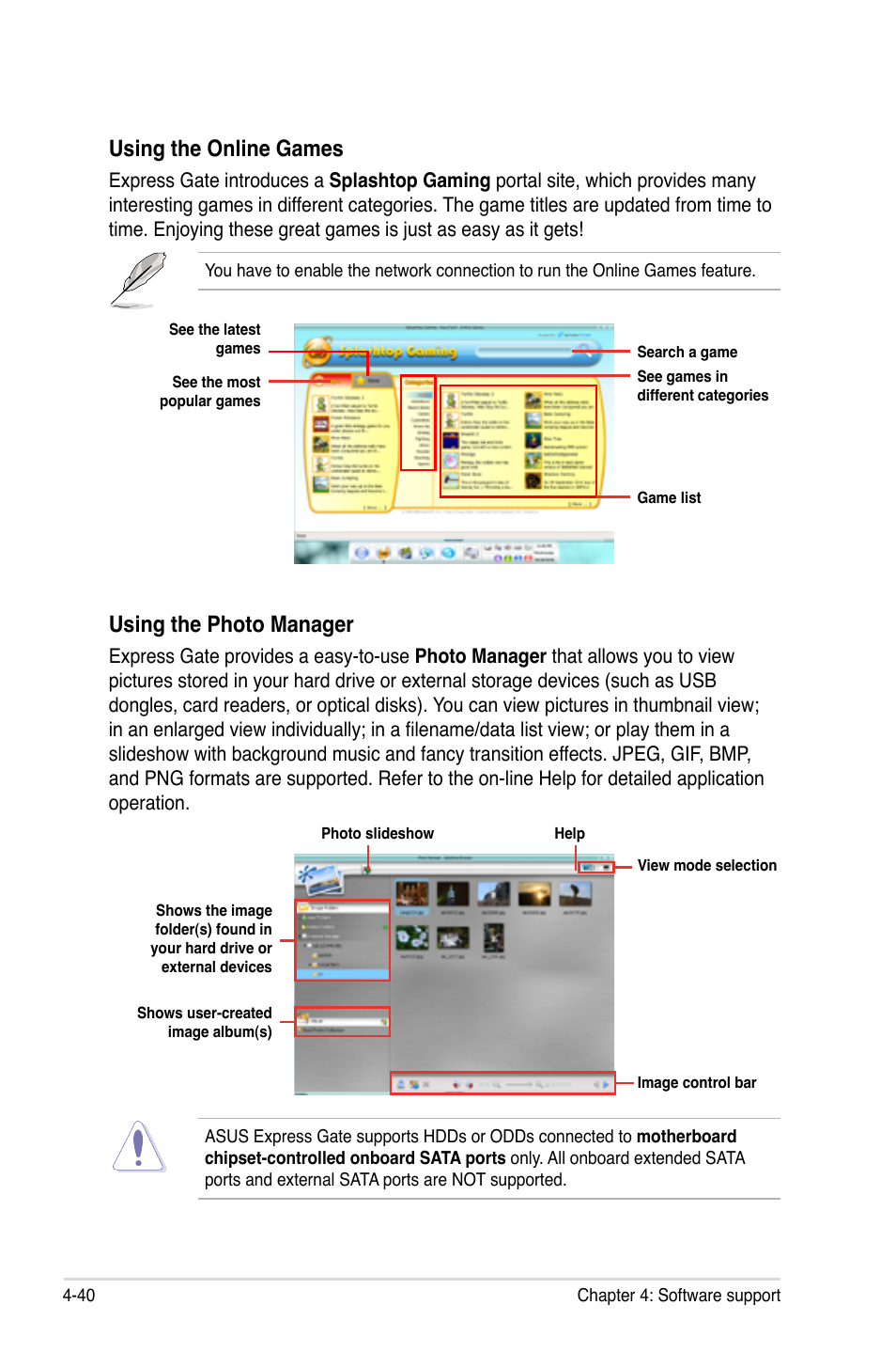 Using the online games, Using the photo manager | Asus P6T User Manual | Page 156 / 188