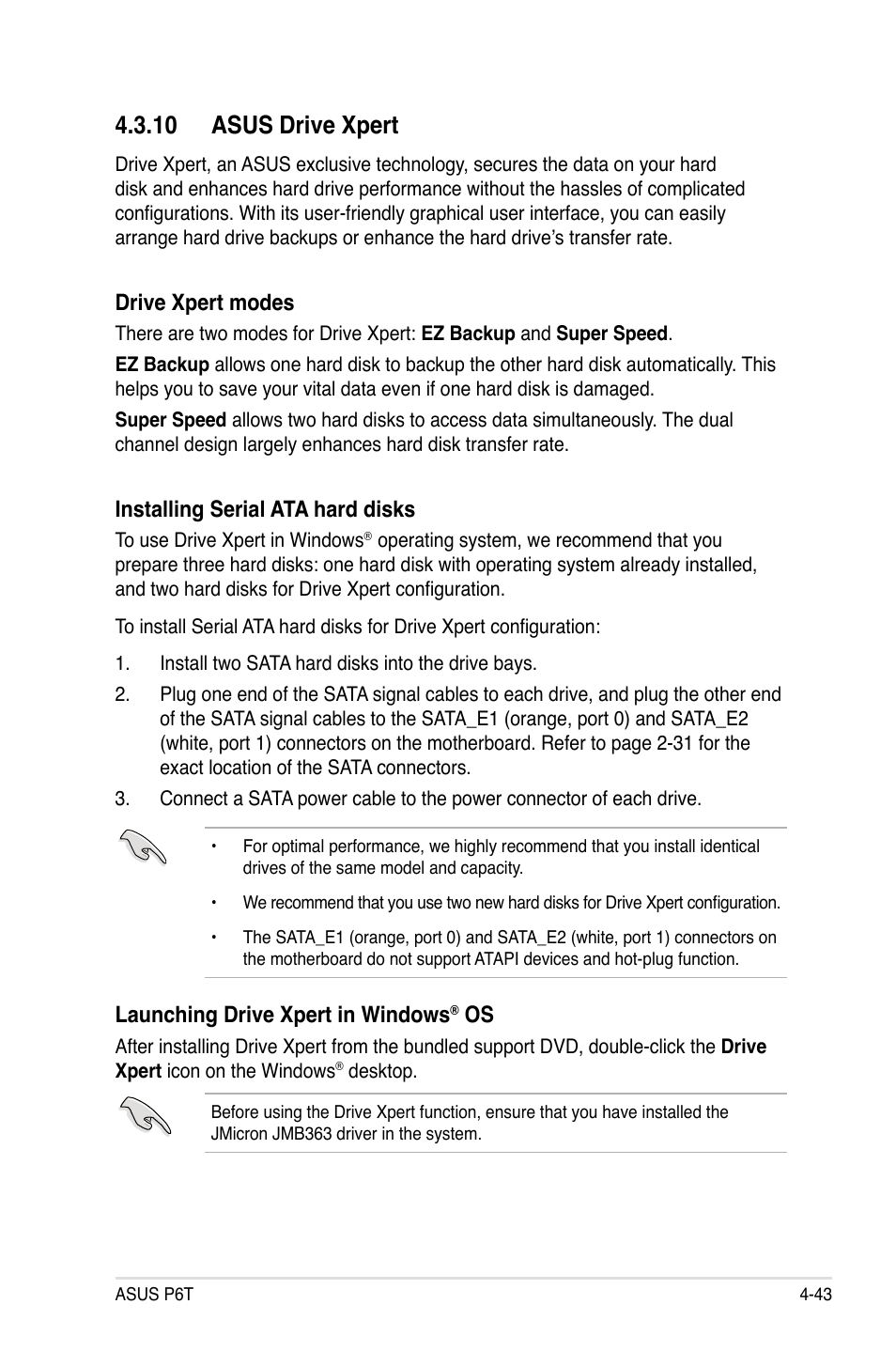 10 asus drive xpert, 10 asus drive xpert -43, Drive xpert modes | Installing serial ata hard disks, Launching drive xpert in windows | Asus P6T User Manual | Page 159 / 188