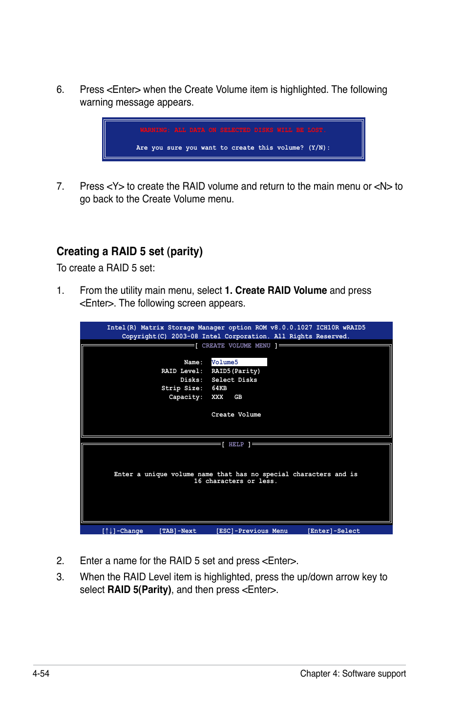 Creating a raid 5 set (parity) | Asus P6T User Manual | Page 170 / 188