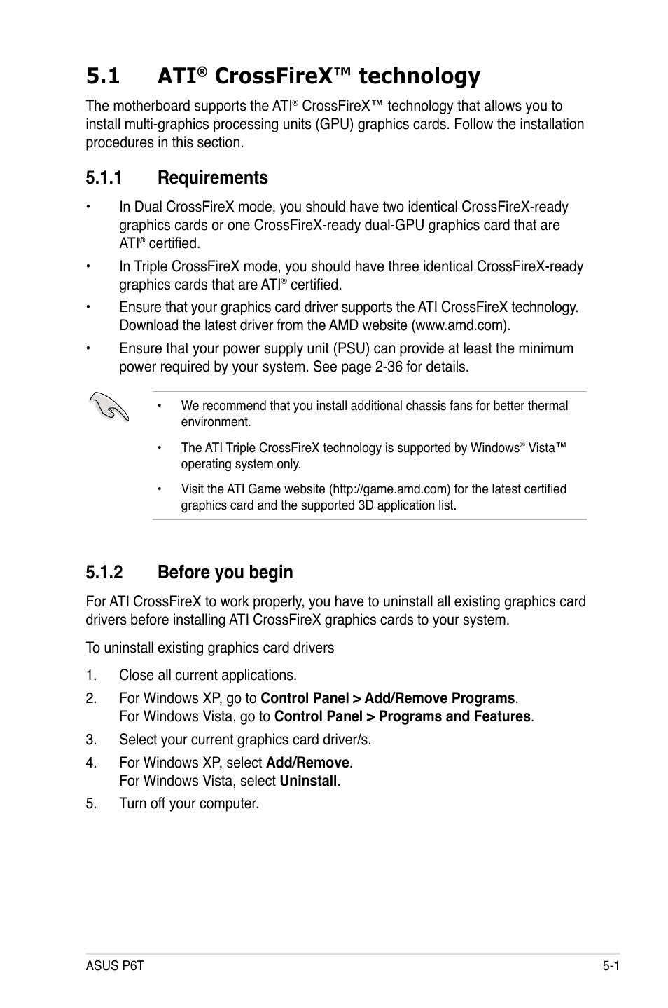 1 ati® crossfirex™ technology, 1 requirements, 2 before you begin | Crossfirex™ technology -1, Requirements -1, Before you begin -1, 1 ati, Crossfirex™ technology | Asus P6T User Manual | Page 177 / 188