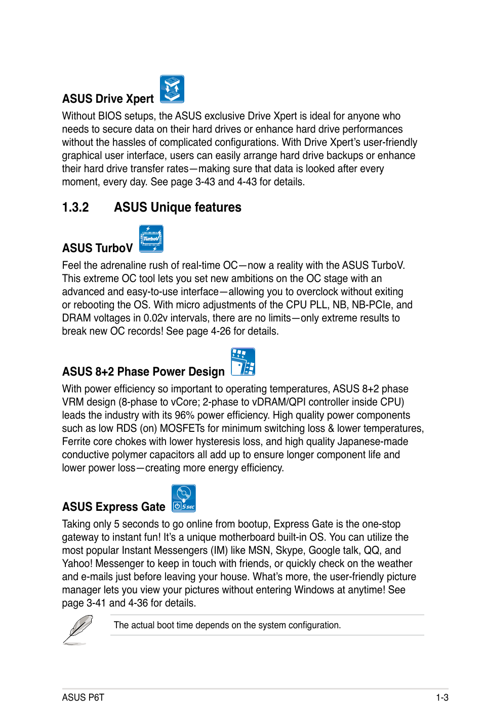 2 asus unique features, Asus unique features -3 | Asus P6T User Manual | Page 19 / 188