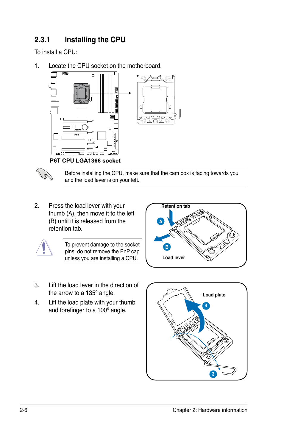 1 installing the cpu, Installing the cpu -6 | Asus P6T User Manual | Page 30 / 188