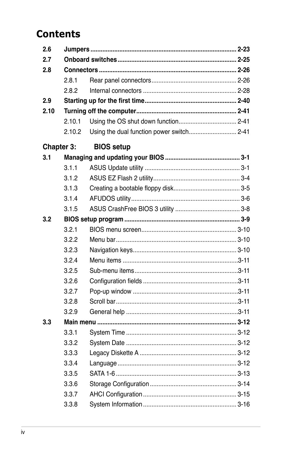 Asus P6T User Manual | Page 4 / 188