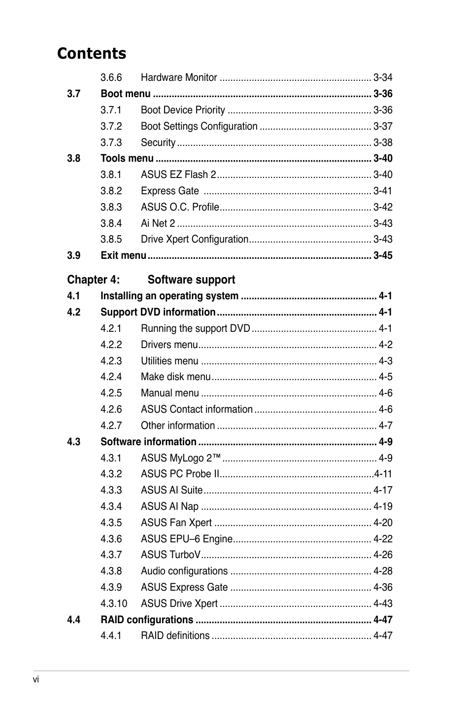 Asus P6T User Manual | Page 6 / 188