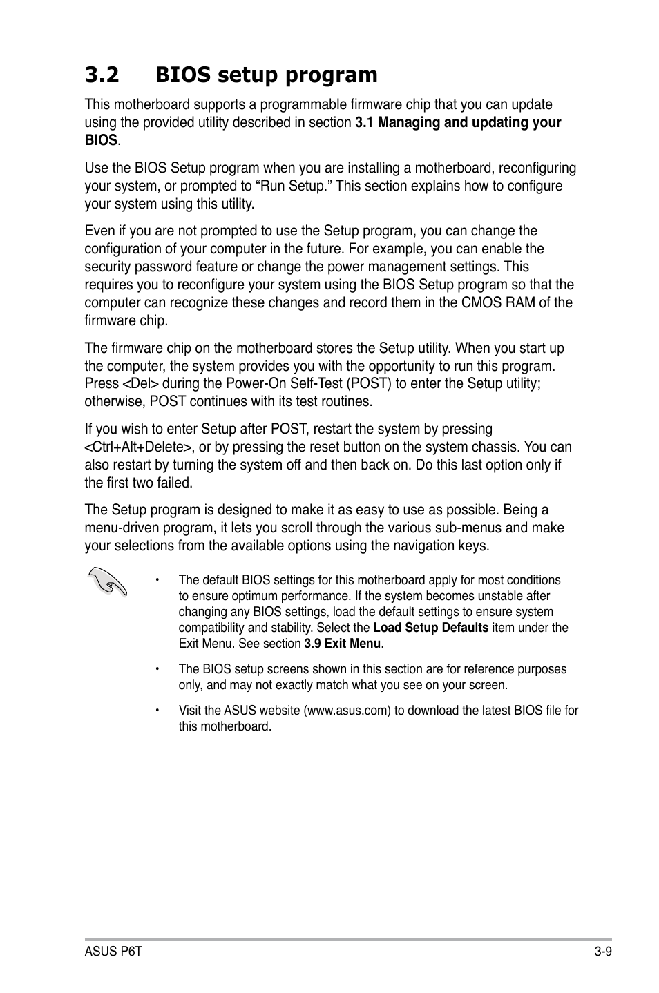 2 bios setup program, Bios setup program -9 | Asus P6T User Manual | Page 77 / 188